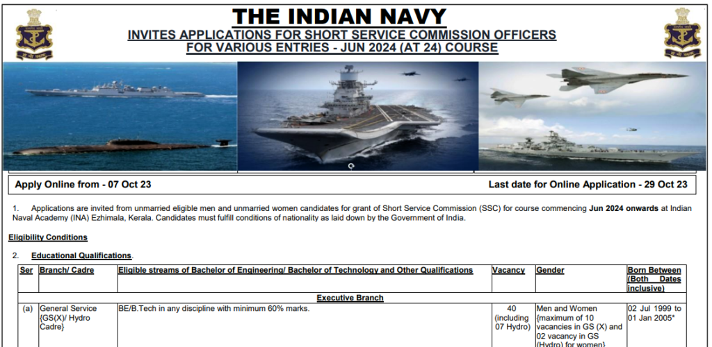 Indian Navy SSC Officers Entry June 2024 Batch