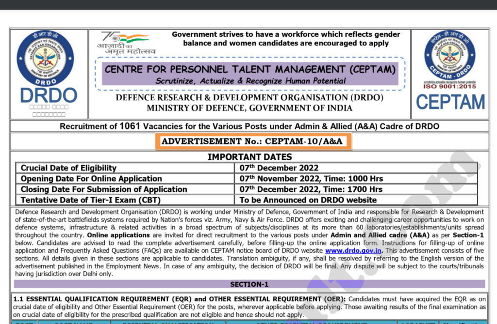 DRDO CEPTAM A&A Recruitment 2022 Result